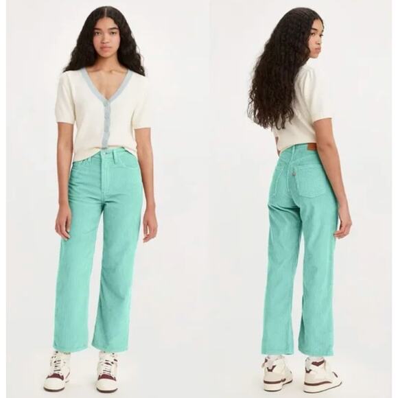 Levi's Premium Ribcage Straight Ankle Corduroy Pants Electric Green Size 32 - Picture 2 of 13
